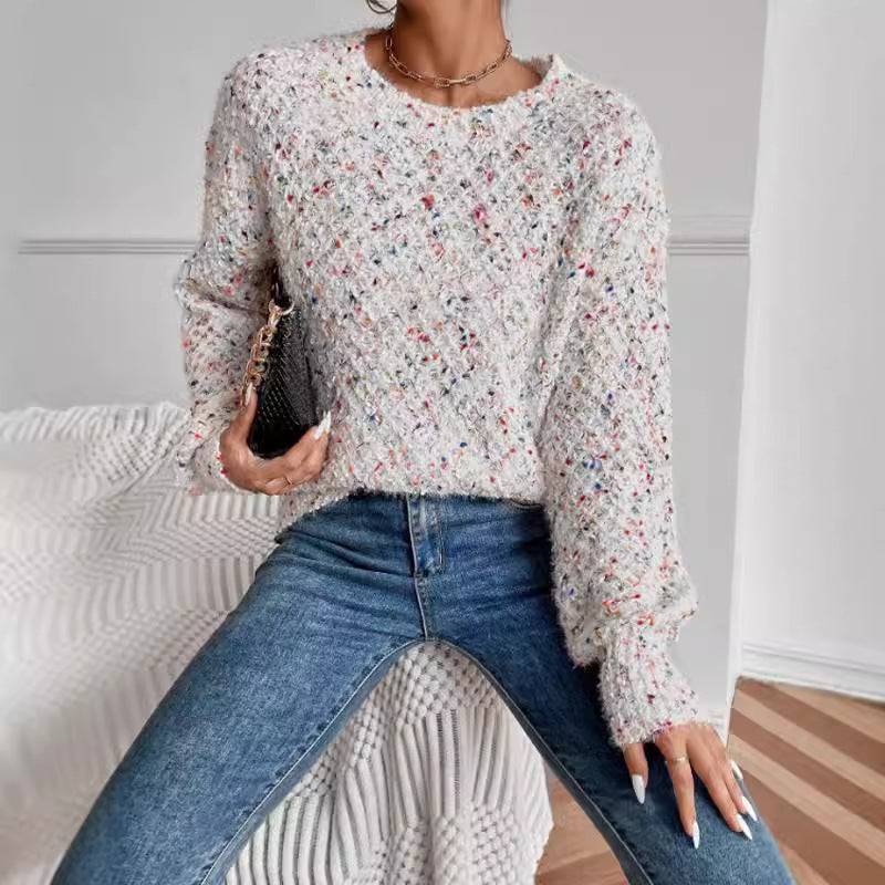 Autumn And Winter Round Neck Long Sleeve Knitted Pullover Top - Clothual