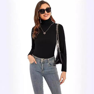 Women's Slim-fit Turtleneck Top – Elegant & Graceful Polyester Base Shirt in White & Black - Clothual