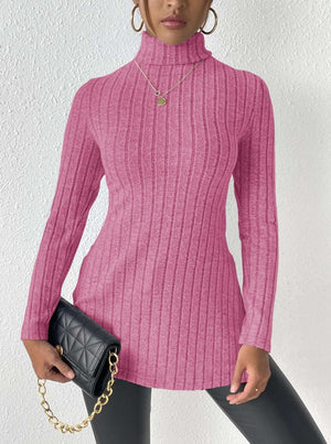 Women's Cozy Turtleneck Pullover Sweater – Velvet Knit, Long Sleeve, Multiple Colors - Clothual