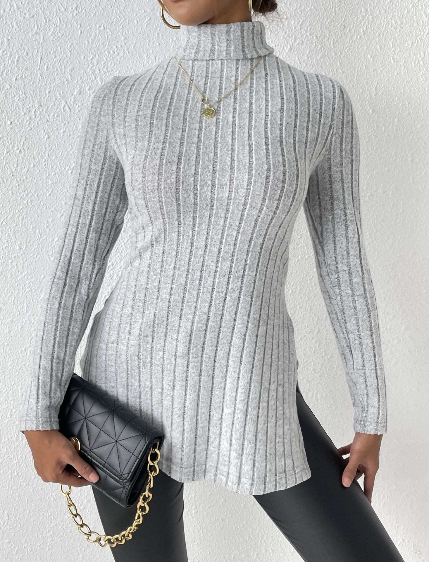 Women's Cozy Turtleneck Pullover Sweater – Velvet Knit, Long Sleeve, Multiple Colors - Clothual