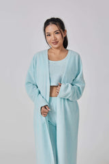 Cozy 3 Piece Lounge Pajama Set for Women – Crop Top, Wide-Leg Pants, and Cardigan - Clothual