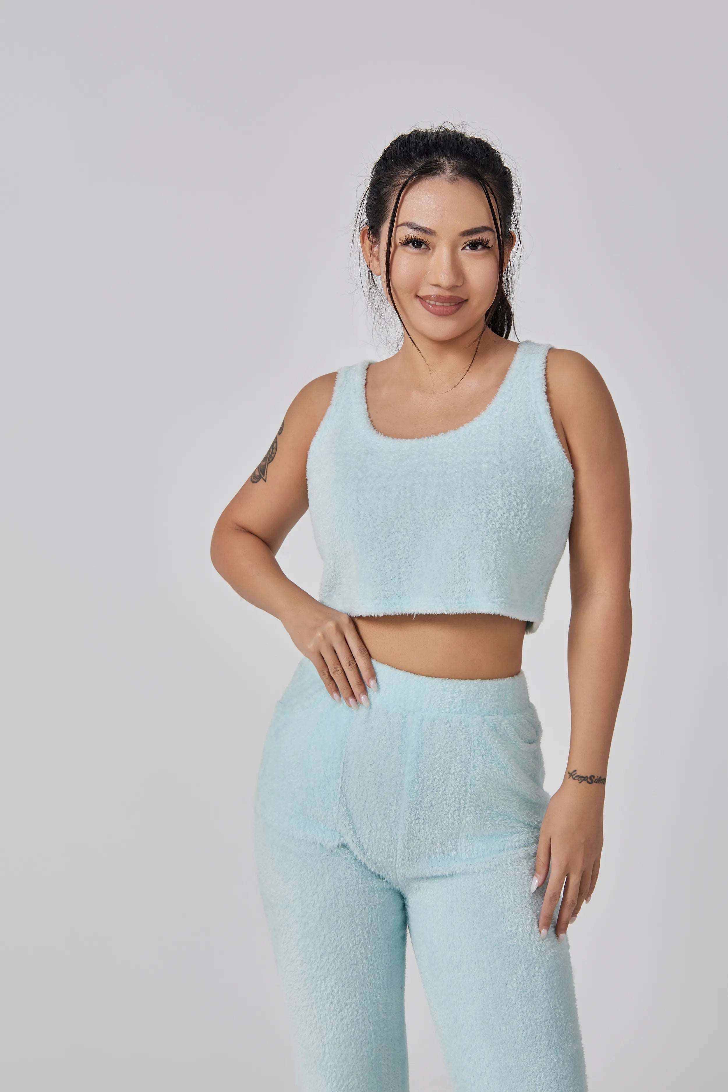 Cozy 3 Piece Lounge Pajama Set for Women – Crop Top, Wide-Leg Pants, and Cardigan - Clothual