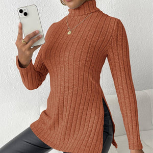 Women's Cozy Turtleneck Pullover Sweater – Velvet Knit, Long Sleeve, Multiple Colors - Clothual