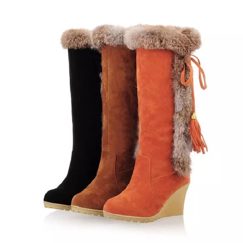 Women's Frosted Plus Size Wedge Boots | Fur-Lined High-Tops for Autumn & Winter