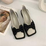 French Minority Bow Flat Shoes – Stylish Leather Ballet Pumps with Square Toe, Low Heel, Available in Multiple Colors and Sizes