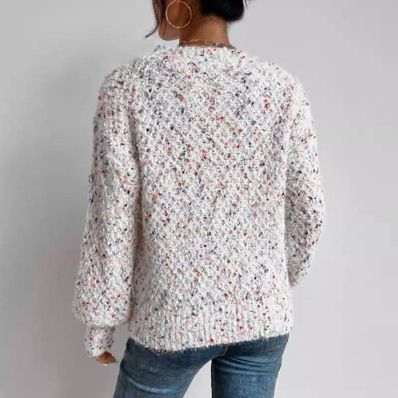 Autumn And Winter Round Neck Long Sleeve Knitted Pullover Top - Clothual