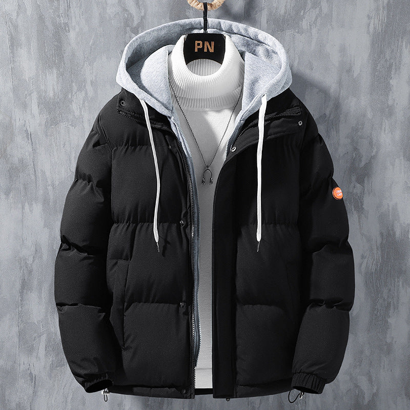 Men's Fashion Hooded Jacket – Winter Windproof Thickened Two-Piece Coat, Casual Sports Cotton Cardigan, Korean Style