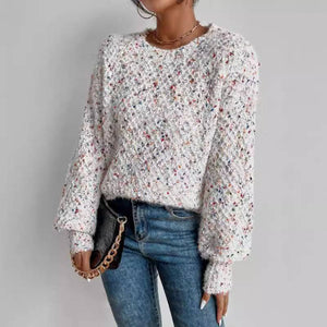 Autumn And Winter Round Neck Long Sleeve Knitted Pullover Top - Clothual