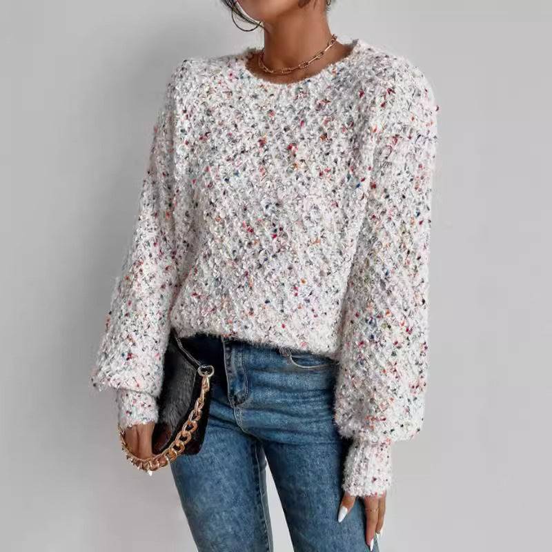 Autumn And Winter Round Neck Long Sleeve Knitted Pullover Top - Clothual