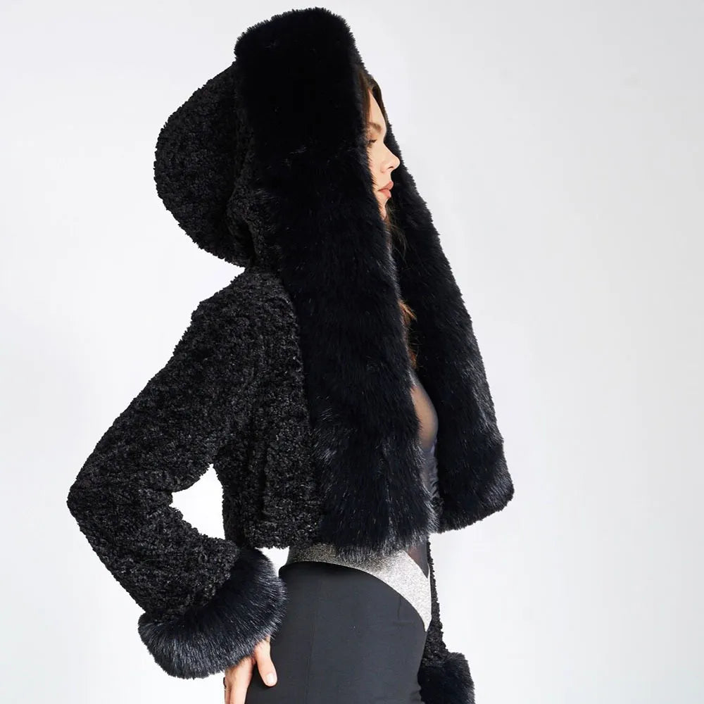 Short Rabbit Fur Collar Woolen Coat – Elegant & Cozy Artificial Fur Outerwear - Clothual