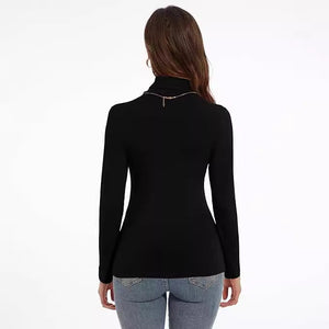 Women's Slim-fit Turtleneck Top – Elegant & Graceful Polyester Base Shirt in White & Black - Clothual