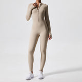 Women's Long Sleeve Sports Jumpsuit - Zipper Training & Yoga Clothes, Fitness Apparel for Hip Raise Workouts - Clothual