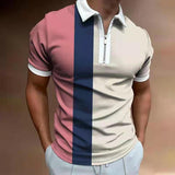 Men's Striped Polo Shirt - Short Sleeve, Lapel Collar, Cotton Blend