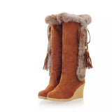 Women's Frosted Plus Size Wedge Boots | Fur-Lined High-Tops for Autumn & Winter