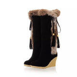 Women's Frosted Plus Size Wedge Boots | Fur-Lined High-Tops for Autumn & Winter