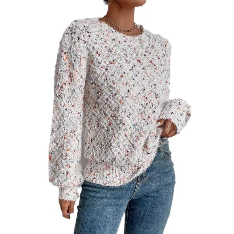 Autumn And Winter Round Neck Long Sleeve Knitted Pullover Top - Clothual