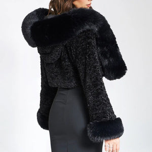 Short Rabbit Fur Collar Woolen Coat – Elegant & Cozy Artificial Fur Outerwear - Clothual