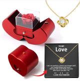 Red Apple Jewelry Box with Eternal Rose – Handmade Soap Flower Gift Box for Necklace, Valentine's Day, Mother's Day & Christmas Gift for Girls