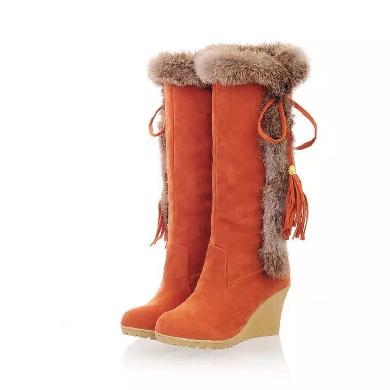 Women's Frosted Plus Size Wedge Boots | Fur-Lined High-Tops for Autumn & Winter