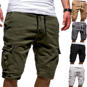 Men's casual jogger cargo shorts in khaki for summer workouts