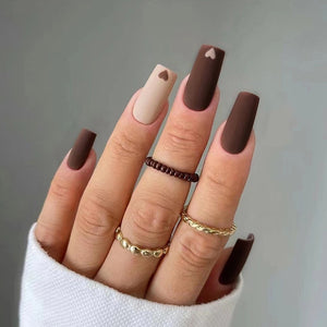 Warm Color Milk Love Brown Medium Length White Removable Nail Sticker for stylish nails