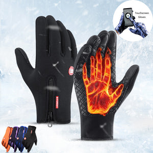 Winter touch screen riding gloves with waterproof, anti-skid features and polar fleece lining for motorcycle and outdoor use. Available in multiple colors and sizes.